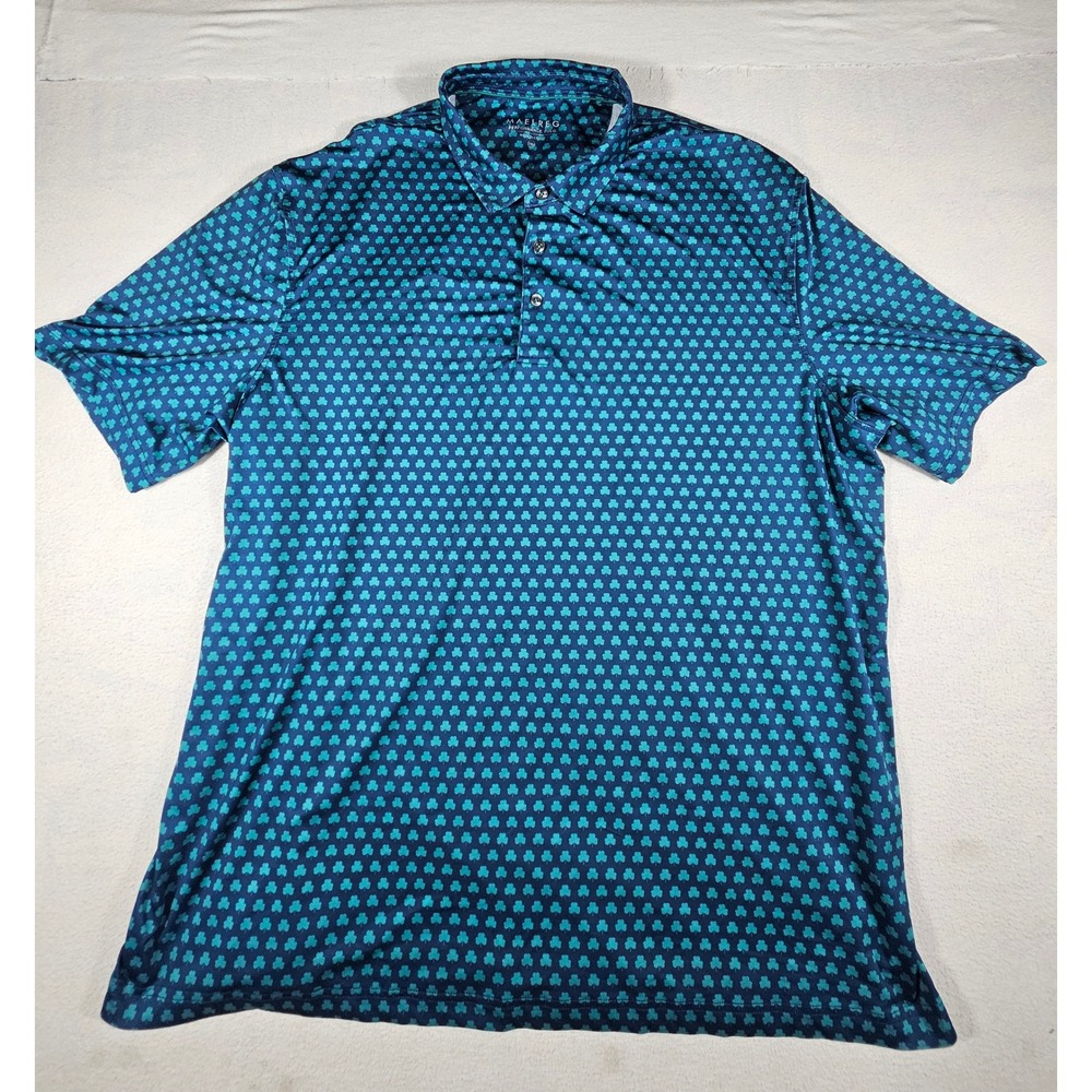 MAELREG Mens Performance Polo Shirt 3XL Teal Navy Shamrock Clover Print Golf